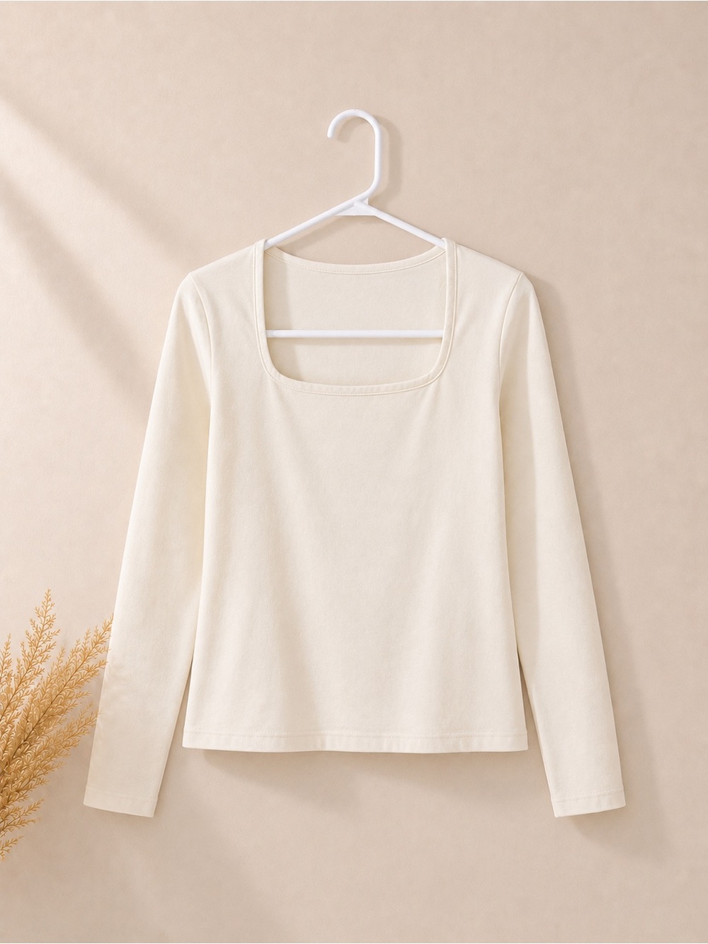 H&M - Square Neck Long Sleeve Top - Cream